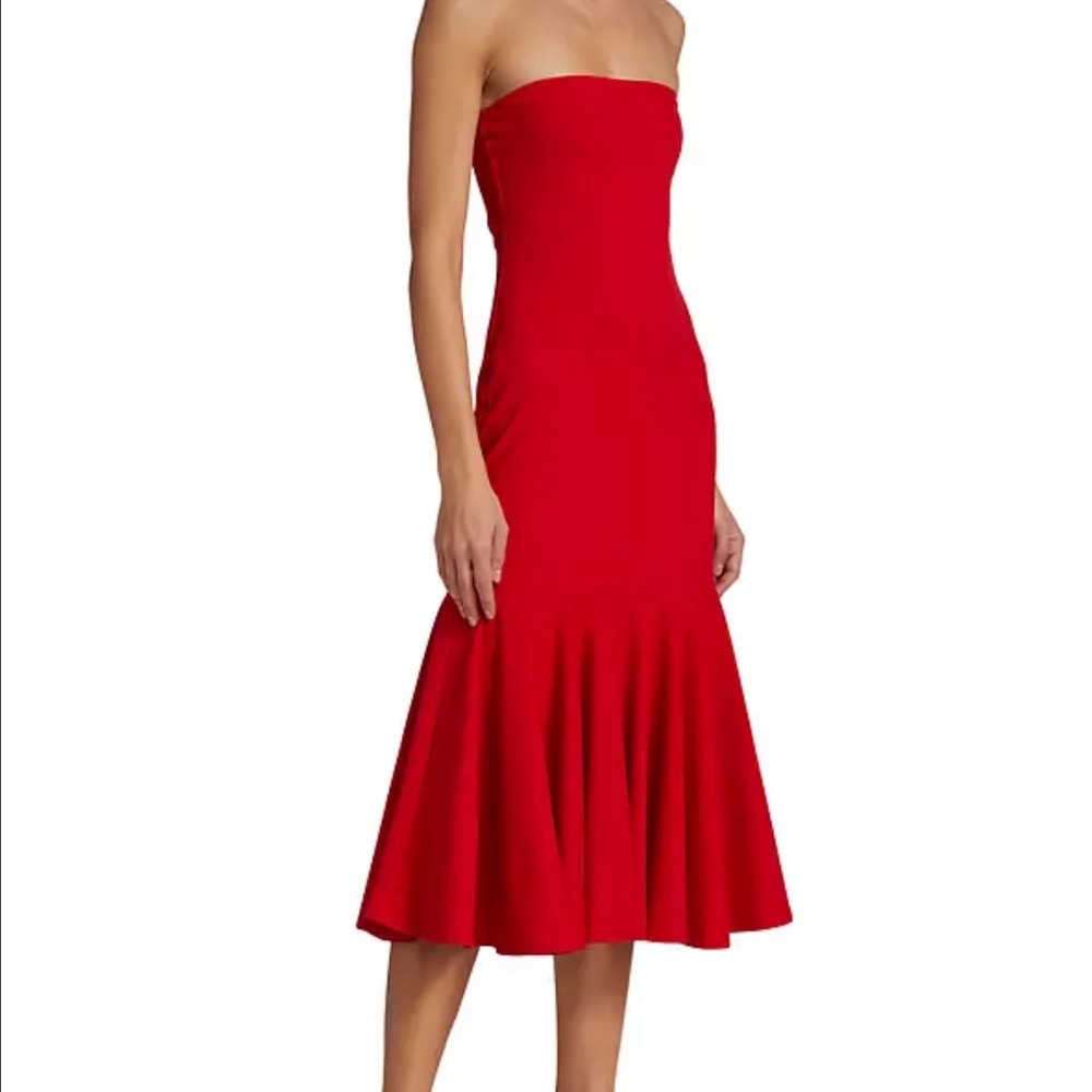 Susana Monaco Red Strapless Midi Dress